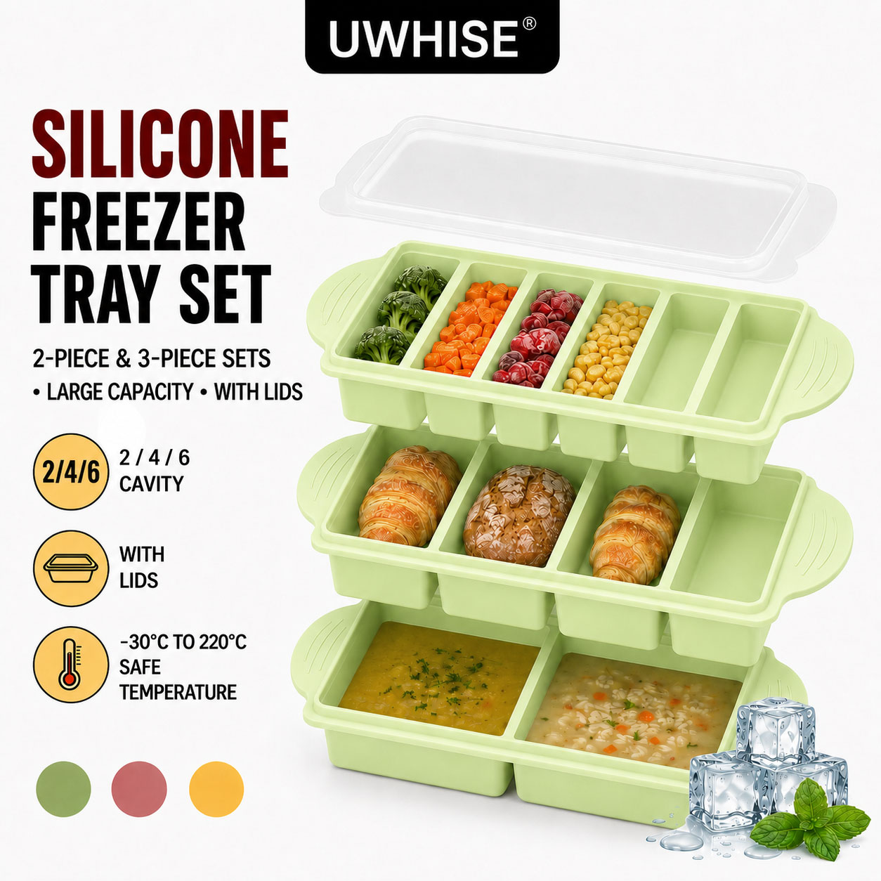 Meal Prep Template - صينية تجميد سيليكون من Uwhise مع